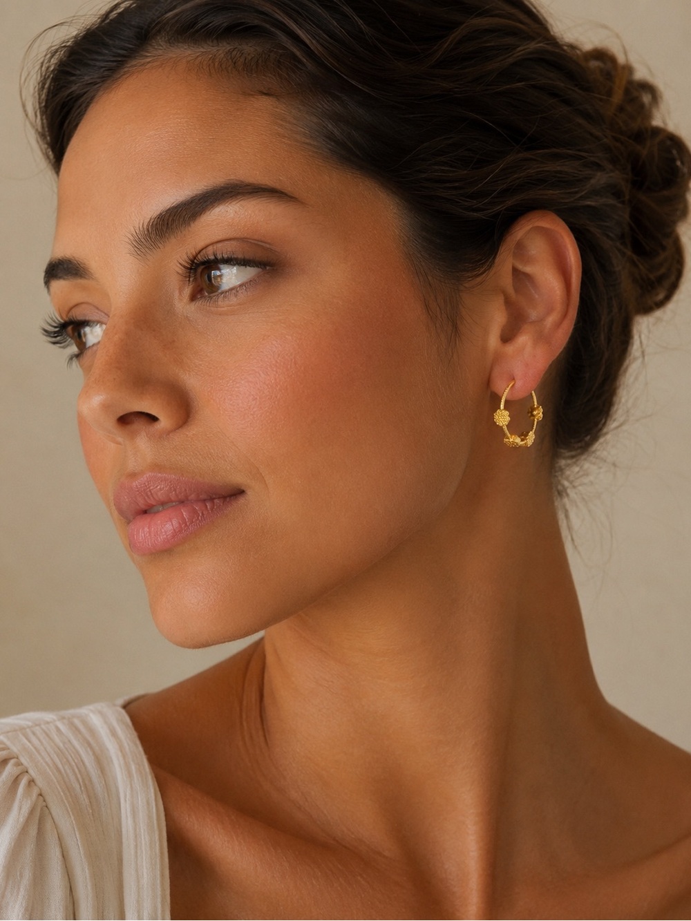 Julie Vos Gold Hoop Earrings Beaded Dot Textured Designer Statement Chic Luxury